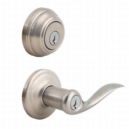Kwikset Clear Pack Combo Tustin Entry W/ Single Cylinder Deadbolt W/ 6AL Latch and RCS Strike KA4 Satin CP991TNL-15S